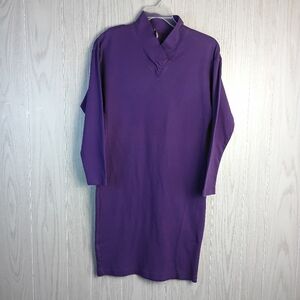 VTG FADS Women’s XL Sweater dress nightgown Purple Long Sleeve knee  V-neck